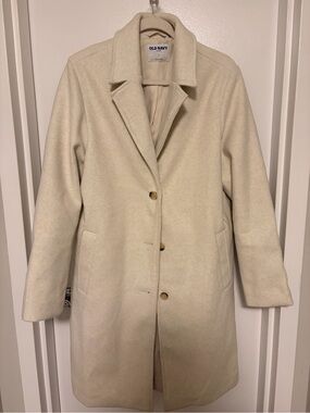 Old Navy Cream Single-Breasted Wool-Blend Trench Coat